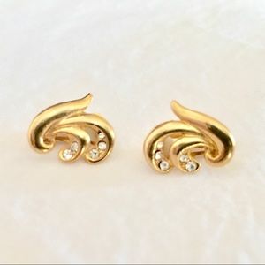 Vintage Gold & Rhinestone Swirl Earrings